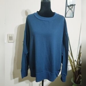 Nine West Navy Sweatshirt with Metal Logo Plate